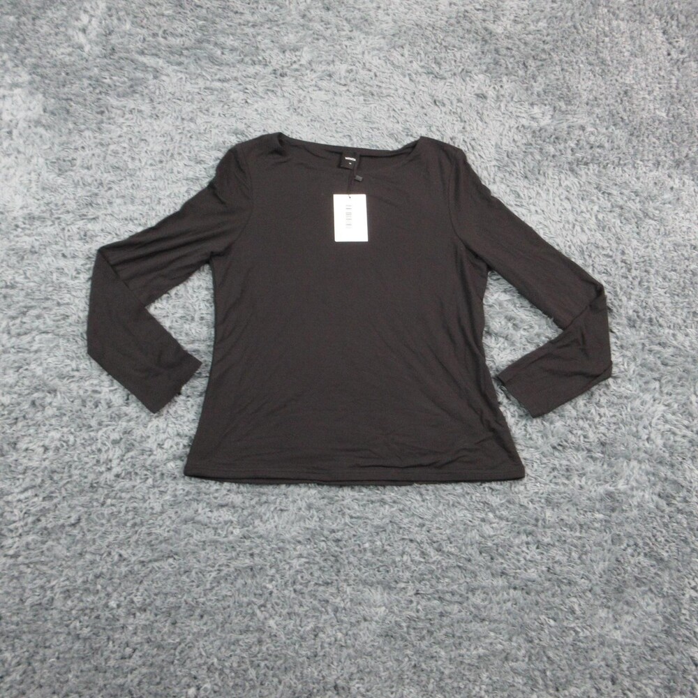 Mynta Shirt Womens Petite SP Black Modal Long Sleeve Crew Neck Top NWT